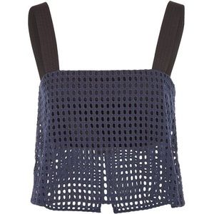 3.1 PHILLIP LIM NAVY EYELET LACE CROP TOP 0 XS